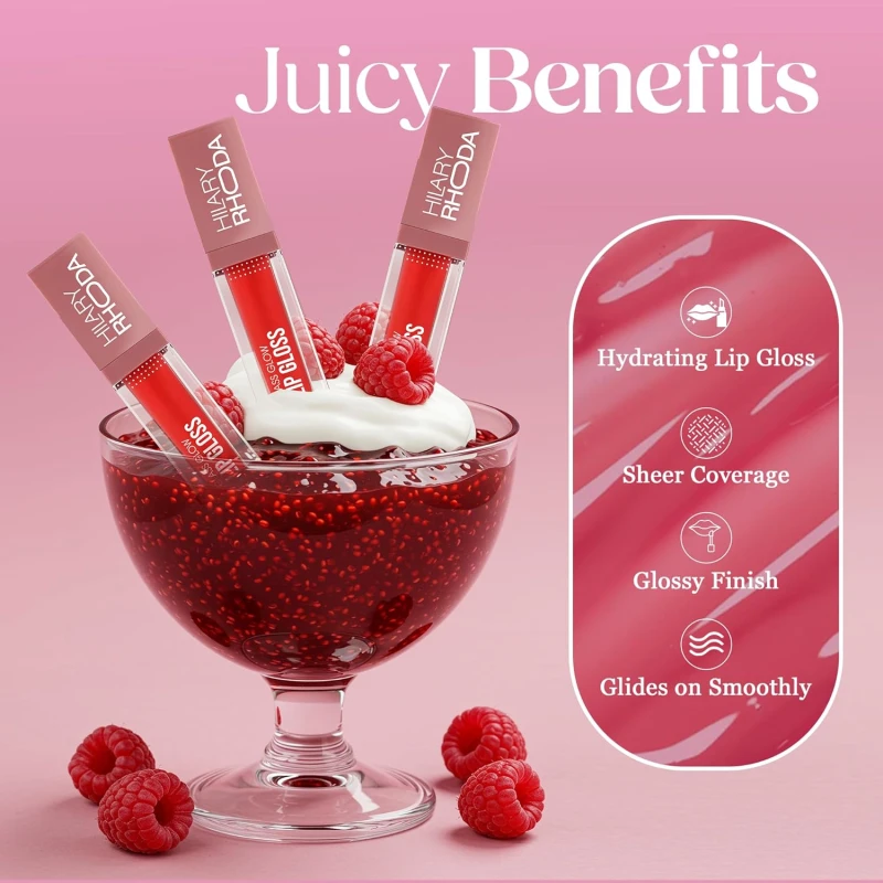 Hilary Rhoda Glass Glow Lip Gloss | Nourishing & Hydrating Lip Gloss | Sheer Coverage | High Shine | Juicy & Plump Lips | Glides on Smoothly | 5ml (Raspberry Rush - Shade 06) thumbnail 3